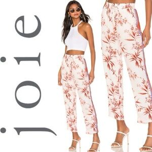 Joie Floral-Print Cropped Straight-Leg Pants. Size S